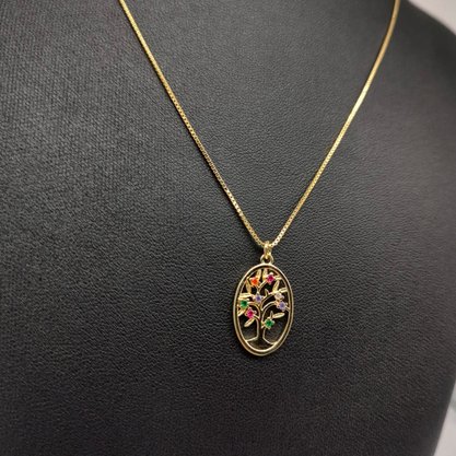 Colar Semi Jóia Dourado Pingente Arvore da Vida
