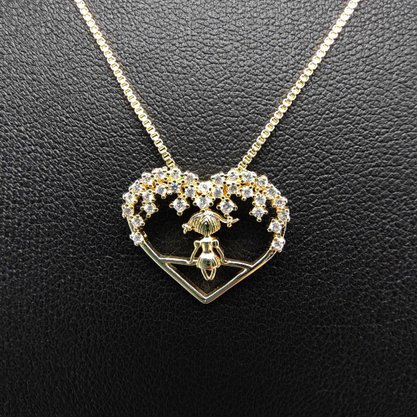 Colar Semi Jóia Dourado Pingente Coração Menina