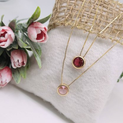 Colar Semi Jóia Dourado Pingente Pedra Colorida