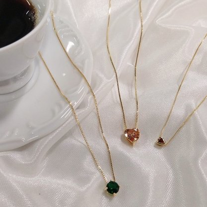 Colar Semi Jóia Dourado Ponto de Luz Coração 0,5mm
