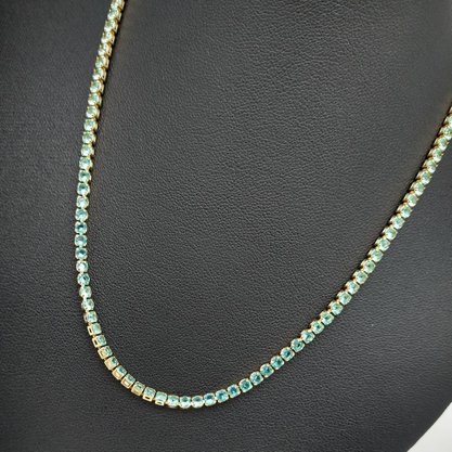 Colar Semi Jóia Dourado Riviera Chocker Pedras Azuis