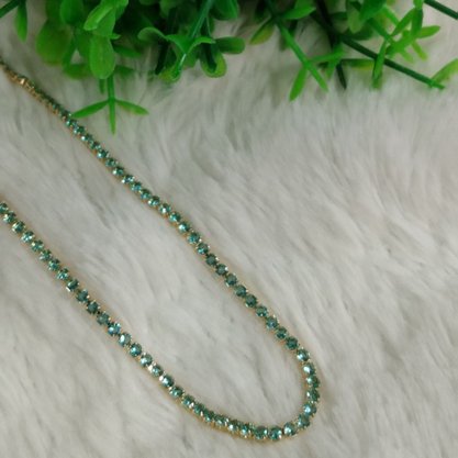 Colar Semi Jóia Dourado Riviera Chocker Pedras Azuis