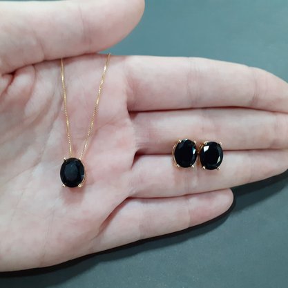 Conjunto Semi Jóia com Pedra Preta
