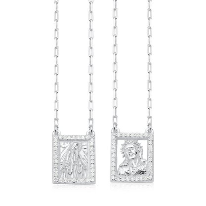 Escapulário Prata Face de Cristo e Virgem Maria