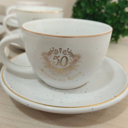 Jogo de Xícara Café Diceart Cerâmica Bodas de Ouro