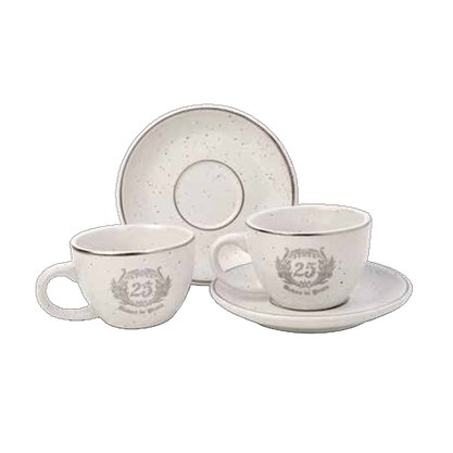 Jogo de Xícara Café Diceart Cerâmica Bodas de Prata