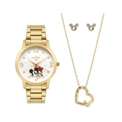 Kit Relógio Condor Disney Mickey e Minnie Dourado