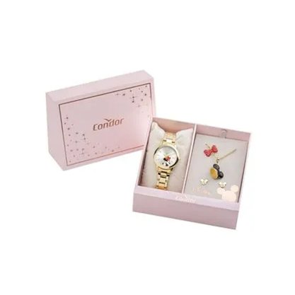 Kit Relógio Condor Disney Minnie Feminino Dourado