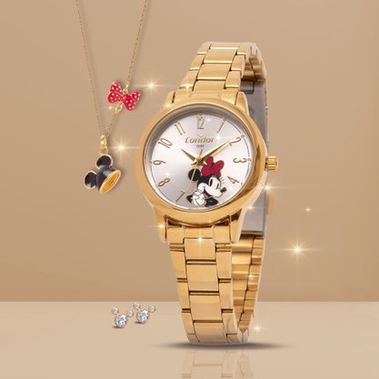 Kit Relógio Condor Disney Minnie Feminino Dourado