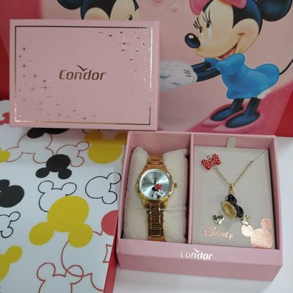 Kit Relógio Condor Disney Minnie Feminino Dourado