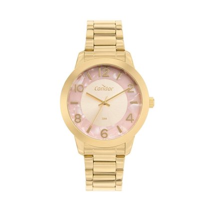Kit Relógio Condor Feminino Dourado e Rosa