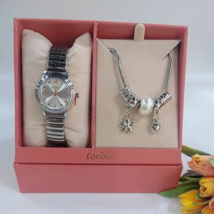 Kit Relógio Condor Feminino Pulseira Elástica