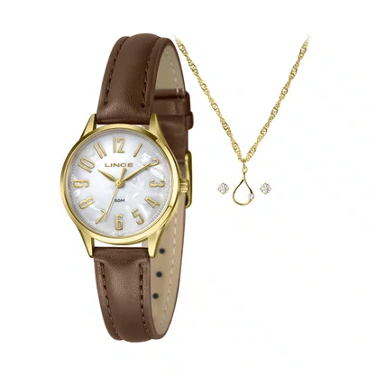 Kit Relógio Lince Feminino Dourado com Números