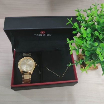 Kit Relógio Technos Feminino Dourado com Pulseira