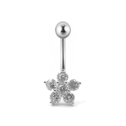 Piercing Prata 925 para Umbigo Flor com Pedra