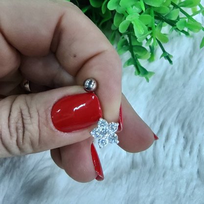 Piercing Prata 925 para Umbigo Flor com Pedra
