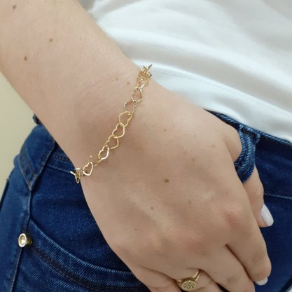 Pulseira Ouro 416 10k Elos de Corações