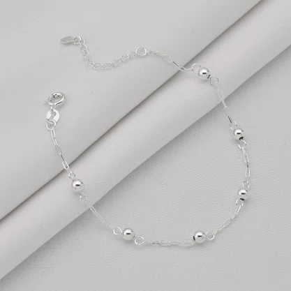 Pulseira Prata com Bolinhas Intercaladas