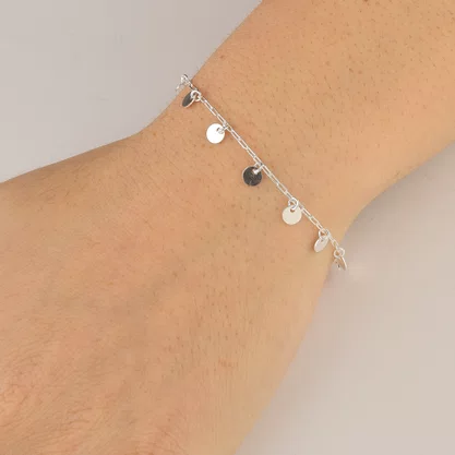 Pulseira Prata com Chapinhas Intercaladas