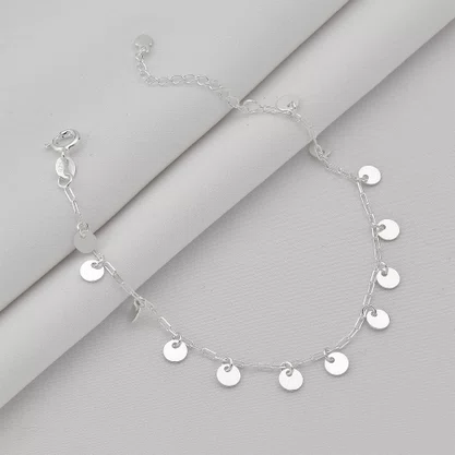 Pulseira Prata com Chapinhas Intercaladas