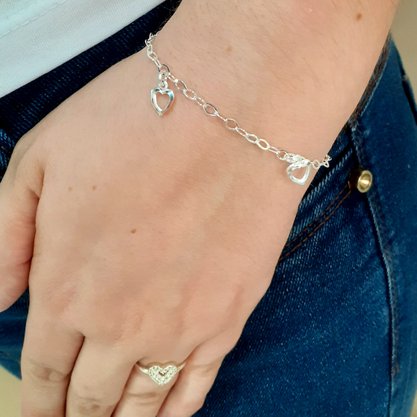 Pulseira Prata Feminina Coração Vazado