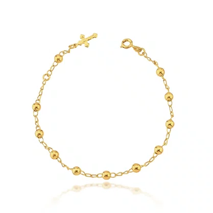 Pulseira Semi Jóia Dourada Bolinha e Cruz