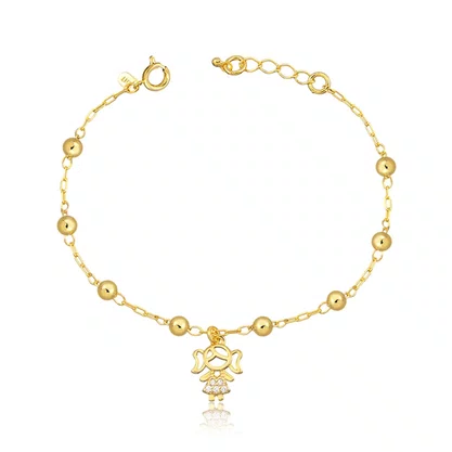 Pulseira Semi Jóia Dourada Bolinha e Menina