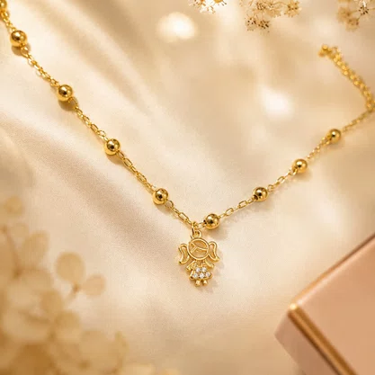 Pulseira Semi Jóia Dourada Bolinha e Menina