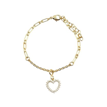Pulseira Semi Jóia Dourada Coração com Pedras