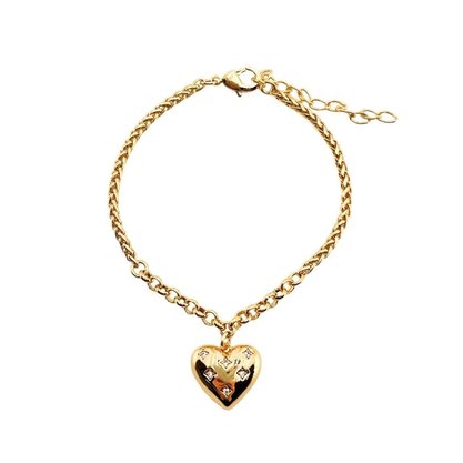 Pulseira Semi Jóia Dourada Coração com Pedras