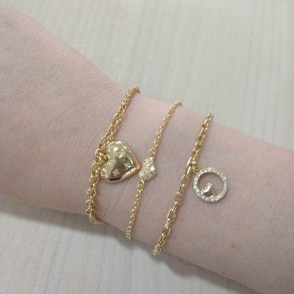 Pulseira Semi Jóia Dourada Coração com Pedras