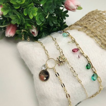 Pulseira Semi Jóia Dourada Corações