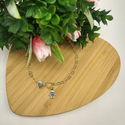 Pulseira Semi Jóia Dourada Corações e Menino