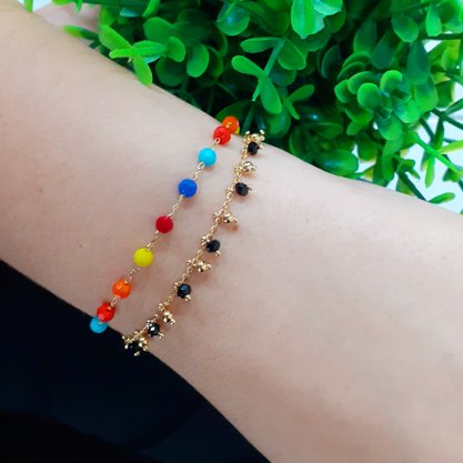 Pulseira Semi Jóia Dourada Pedras Coloridas