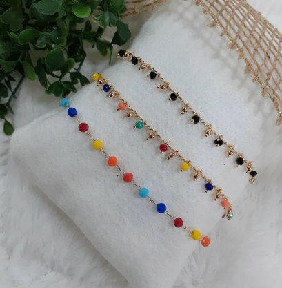 Pulseira Semi Jóia Dourada Pedras Coloridas