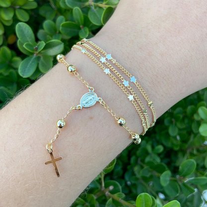 Pulseira Semi Jóia Dourada Rosário