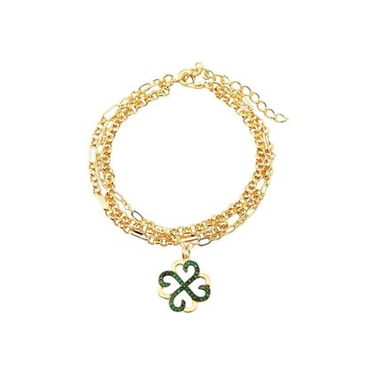 Pulseira Semi Jóia Dourada Tripla Pingente Trevo