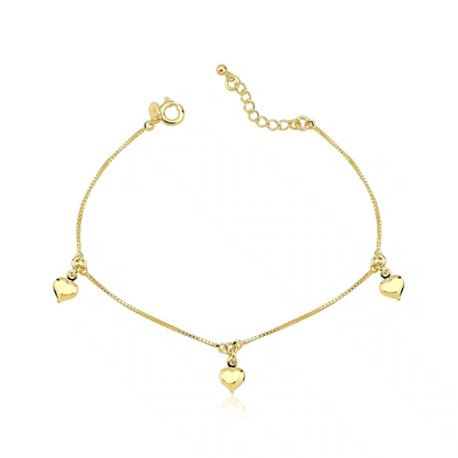 Pulseira Semi Jóia Dourada Veneziana com Corações