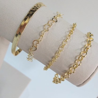 Pulseira Semi Jóia Feminina Dourada Elos Português
