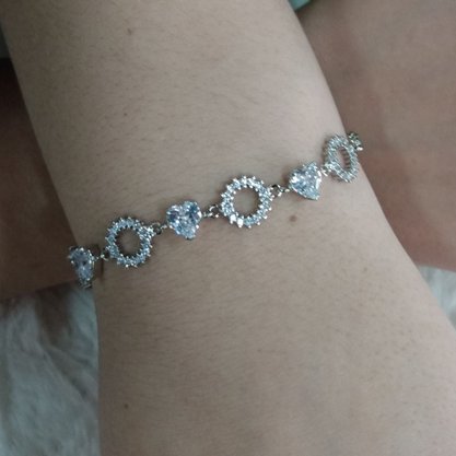 Pulseira Semi Jóia Prateada com Pedras Brancas