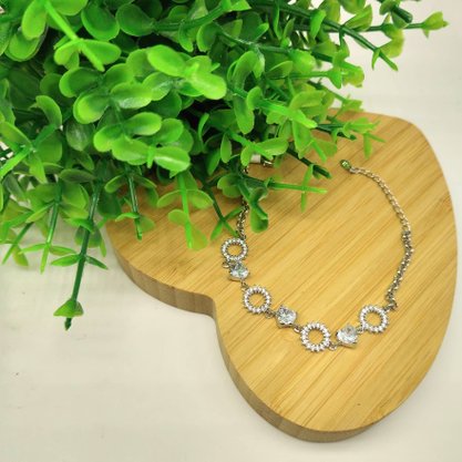 Pulseira Semi Jóia Prateada com Pedras Brancas