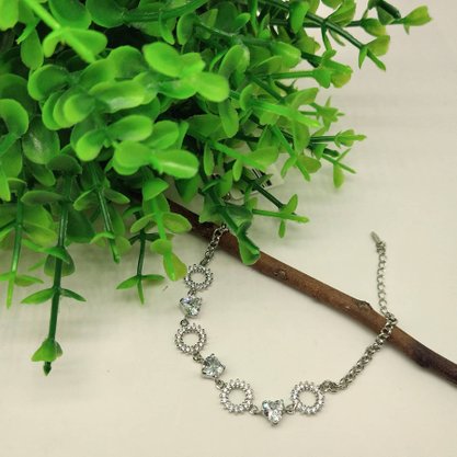 Pulseira Semi Jóia Prateada com Pedras Brancas