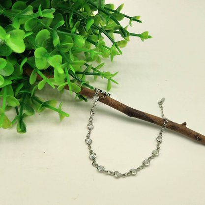 Pulseira Semi Jóia Prateada Corações com Pedras