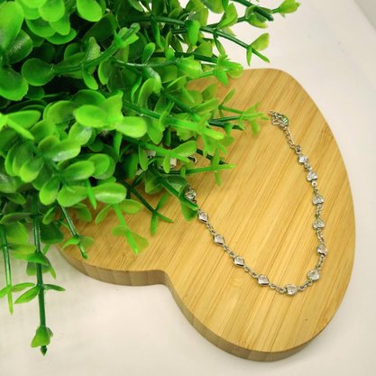 Pulseira Semi Jóia Prateada Corações com Pedras