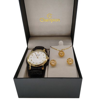 Relógio Champion Feminino Dourado Kit