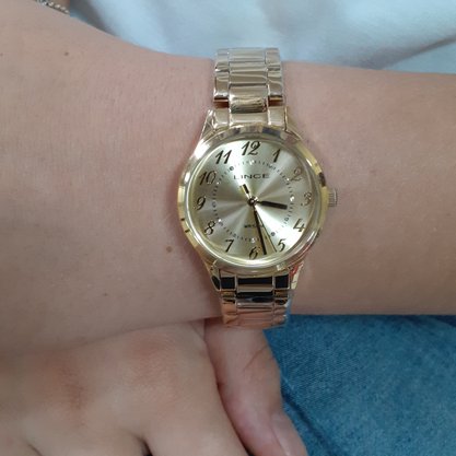 Relógio Lince Feminino Dourado com Pedras