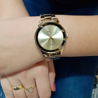 Relógio Lince Feminino Dourado com Pedras