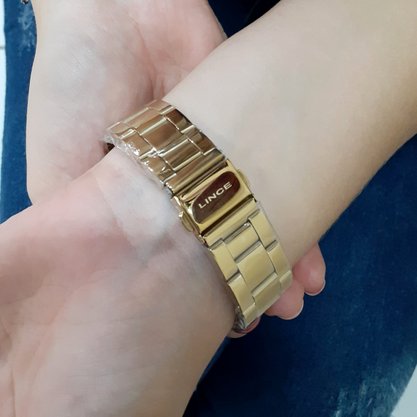 Relógio Lince Feminino Dourado com Pedras