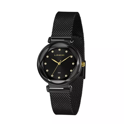 Relógio Lince Feminino Preto com Pedras