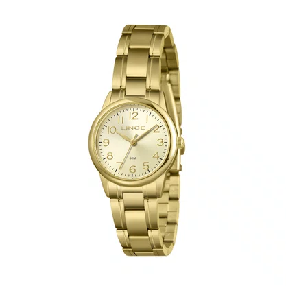 Relógio Lince Feminino Pulseira e Visor Dourados